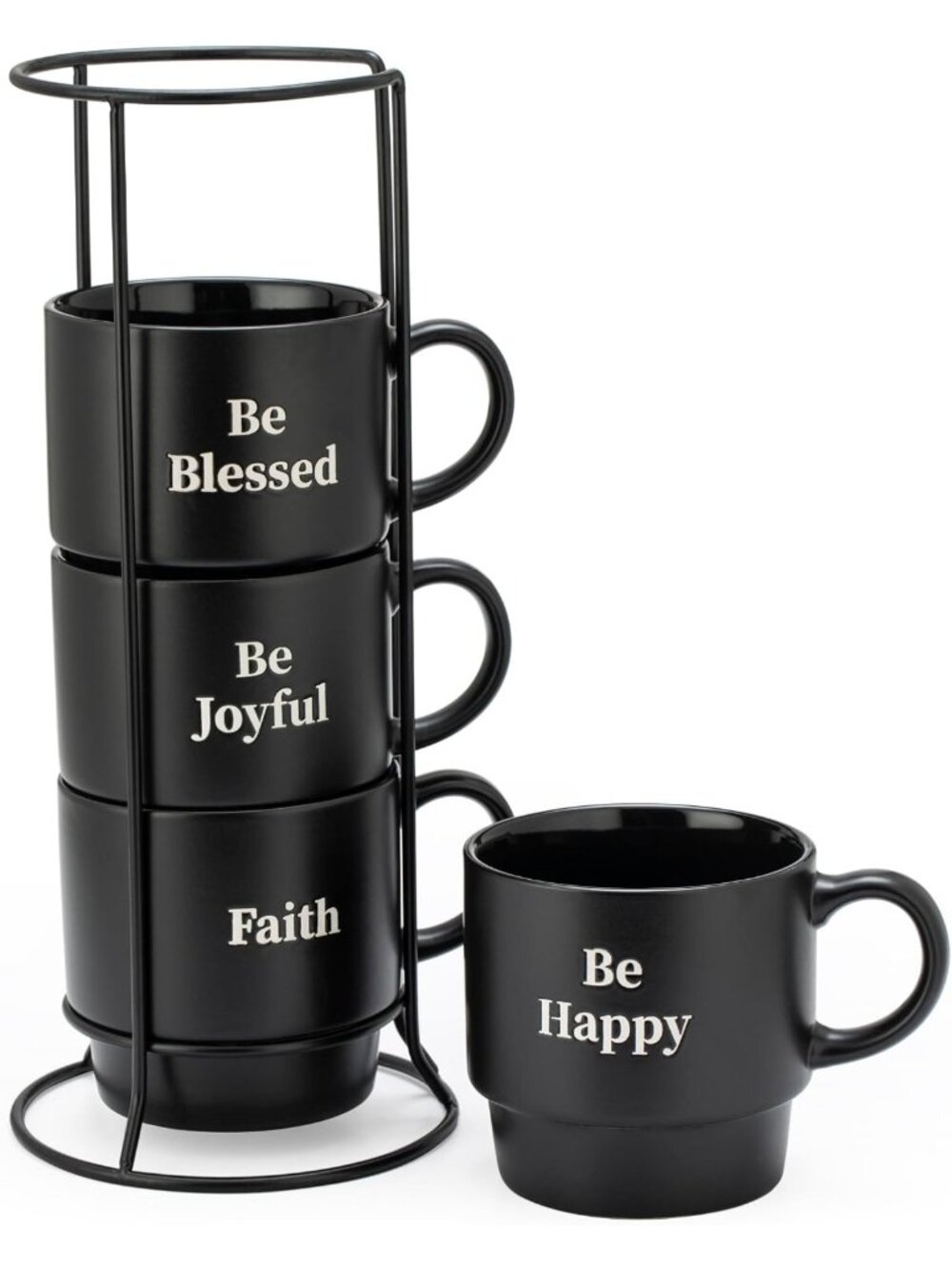 Stackable Coffee Mug Tower Set with Metal Rack - 15oz Mugs for Coffee, Tea